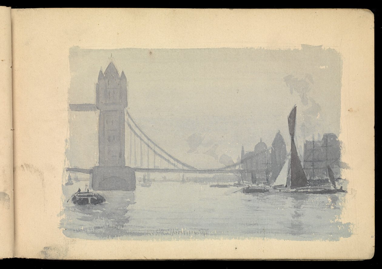 Thames London scen, skissbok av John Everett