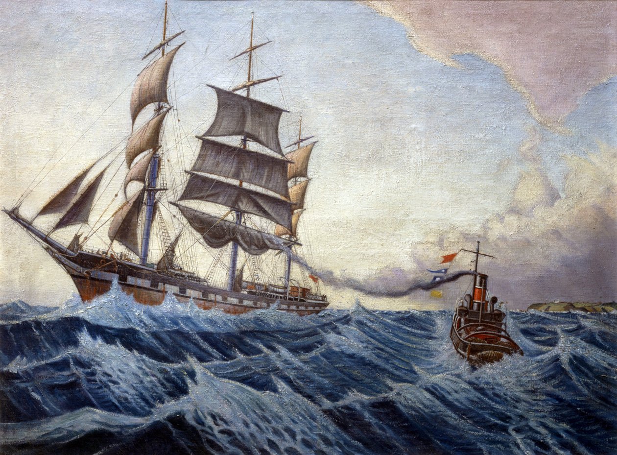 Fartyget "Iquique" och bogserbåten "Warrior", på botten av den engelska kusten, på en resa mellan London, England, och Sydney, Australien, mellan december 1898 och april 1899 av John Everett