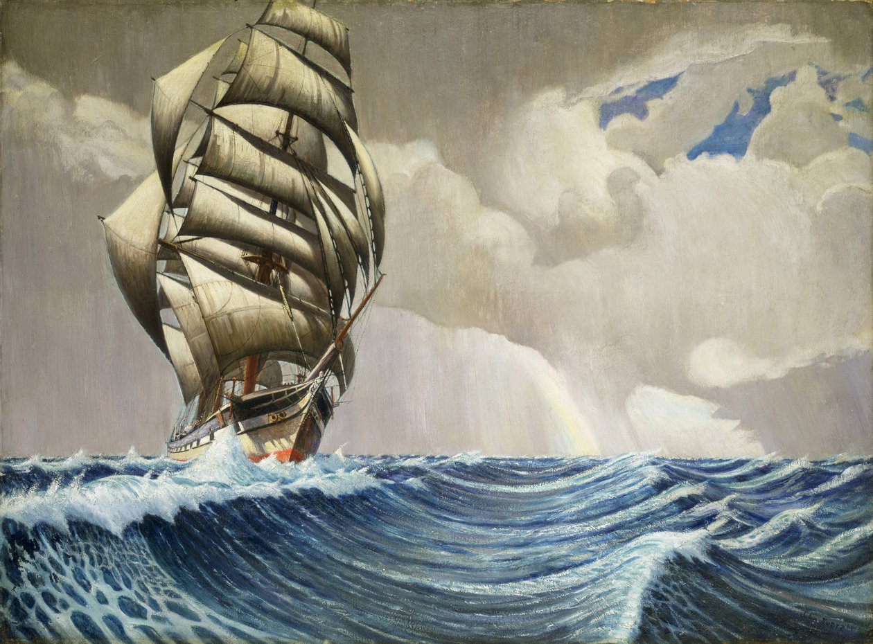 Fartyget "Iquique", på resa mellan London (England) och Sydney (Australien), mellan december och april 1899, ca 1930 (olja på papper) av John Everett