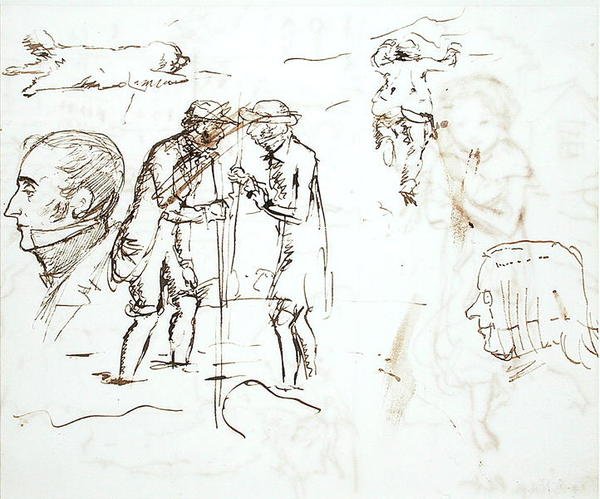 Ett ark med studier med John Ruskin (1819-1900) och William Millais av John Everett Millais