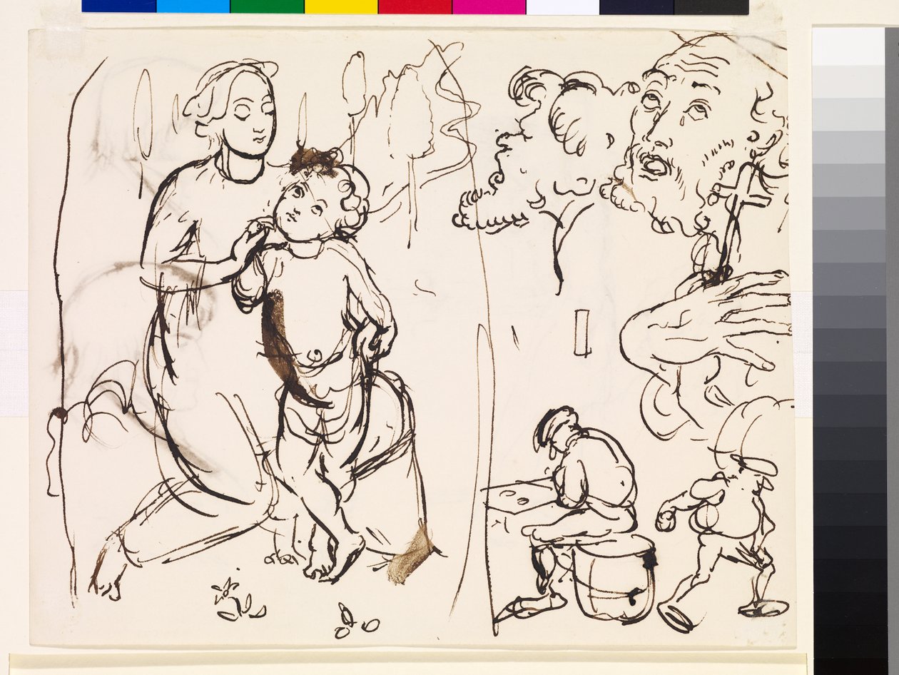 Studieark som karikerar den postrafaeleska stilen, 1853 av John Everett Millais