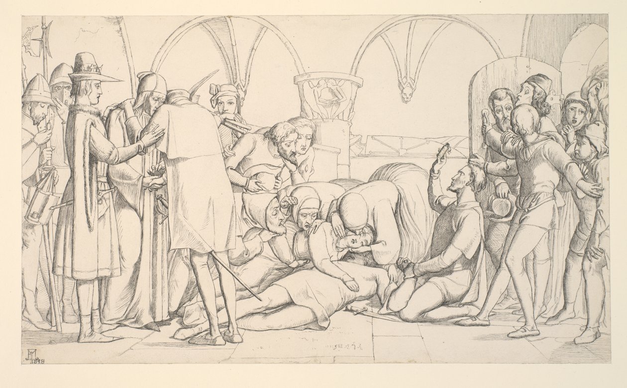 Studie för "Romeo och Julia, den sista scenen" av John Everett Millais
