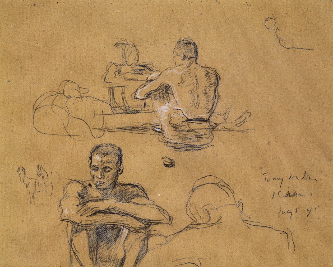 Studie för The Last Trek, 1895 (kol på brun konstnärstavla) av John Everett Millais