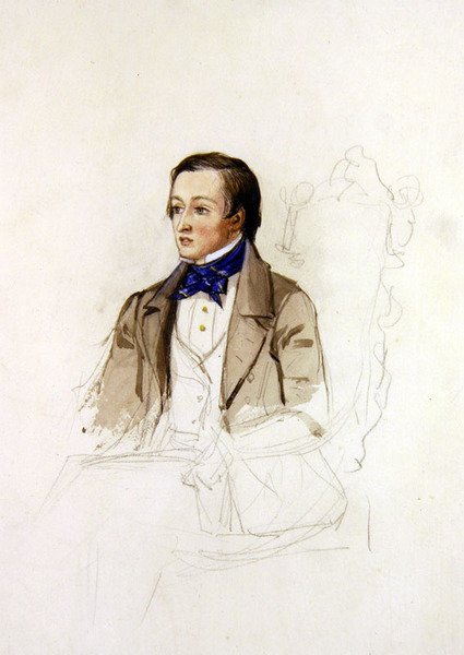 Studie för porträtt av R. Stephens från Merton College, Oxford, ca 1850 (penna och akvarell på papper) av John Everett Millais