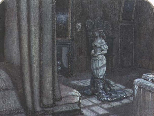 The Eve of St. Agnes: Interiör i Knole nära Sevenoaks (akvarell på papper) av John Everett Millais