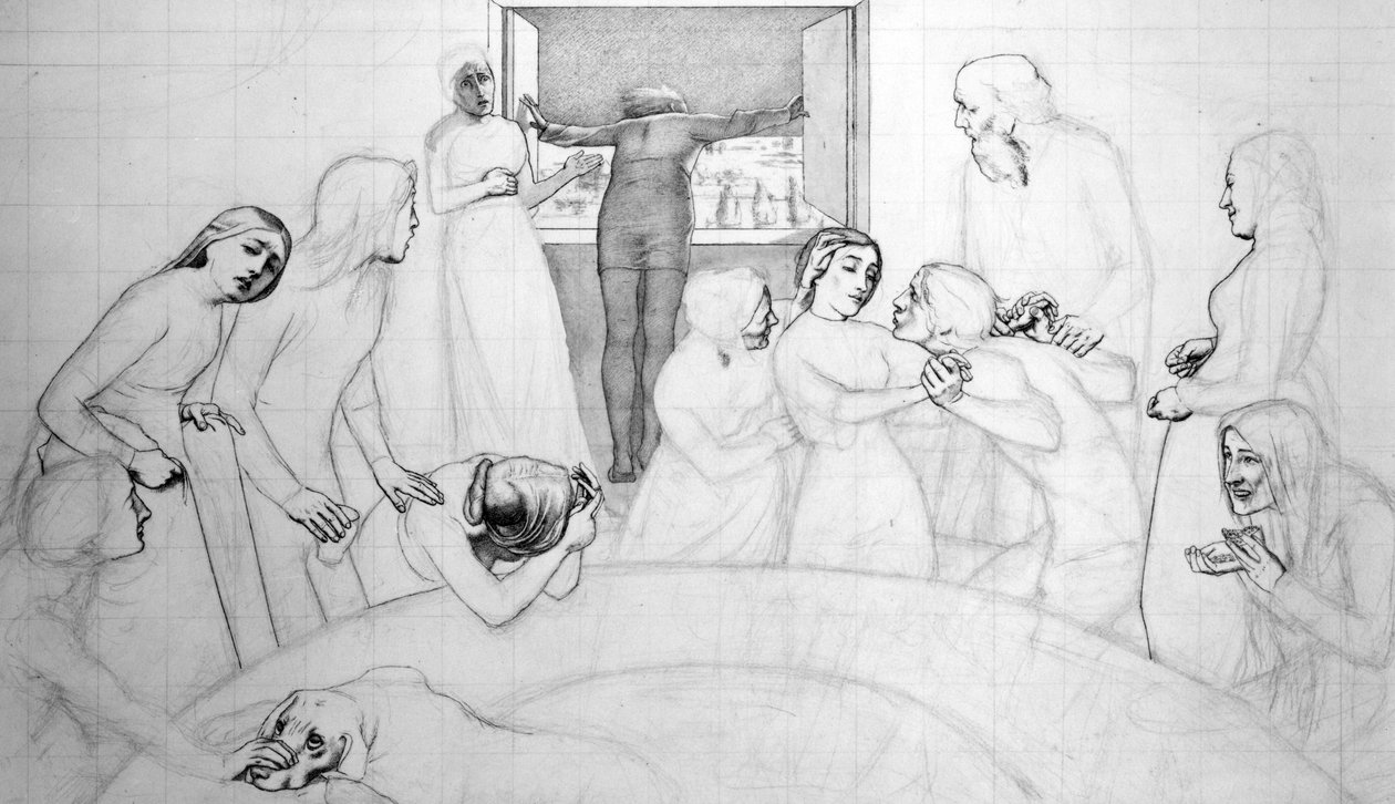 Syndaflodens kväll, ca 1850 (blyerts, penna och bläck på papper) av John Everett Millais