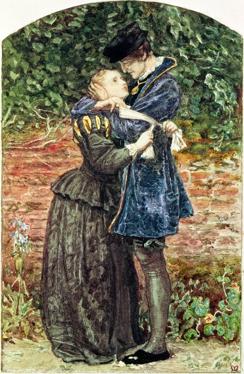 Hugenotten, 1852 (wc, penna, bläck och gouache på papper) (se även 19693) av John Everett Millais