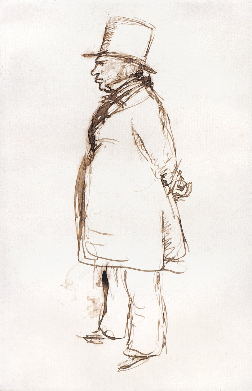 Turner på lackeringsdagen på Royal Academy (penna och brunt bläck på vitt papper) av John Everett Millais