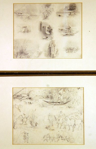 Olika skisser av countryscener (juvenilia), c.1842 (penna på papper) av John Everett Millais