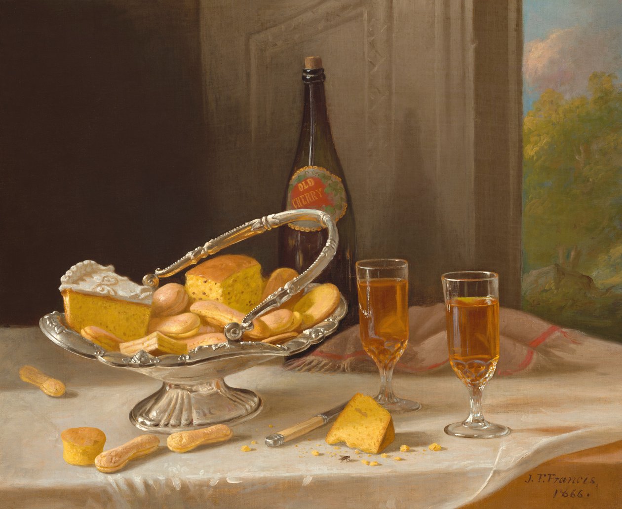 Stilleben med silverkakekorg, 1866. av John F. Francis