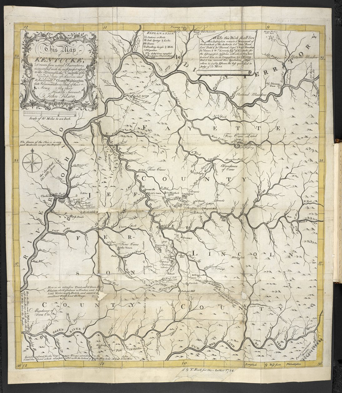 En karta över Kentucky, i The Discovery, Settlement och nuvarande delstaten Kentucke av John Filson