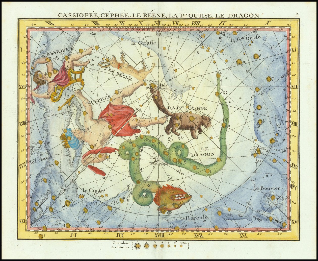 1776 - John Flamsteed - Cassiopee, Cehee, Le Renne, La Pt.Ourse, Le Dragon (Cassiopea, Cepheus, Ursa Minor  Draco) av John Flamsteed