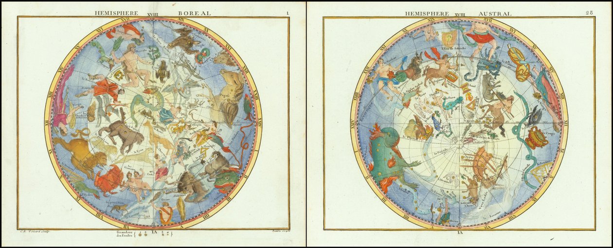 1776 - John Flamsteed - Australiska halvklotet och Boreala halvklotet av John Flamsteed