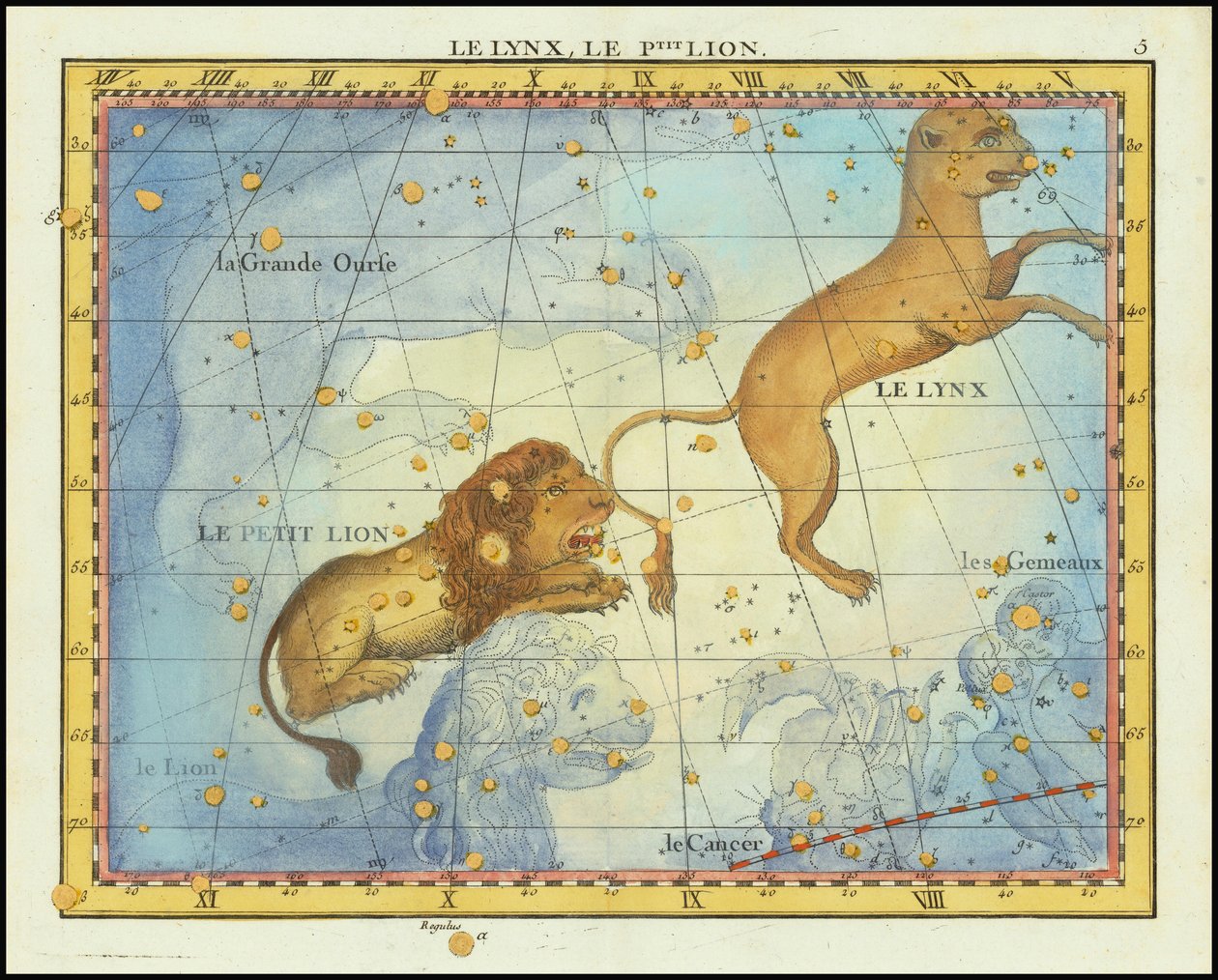 1776 års stjärnkarta över konstellationen Leo, från Fortins Atlas Celeste de Flamsteed av John Flamsteed
