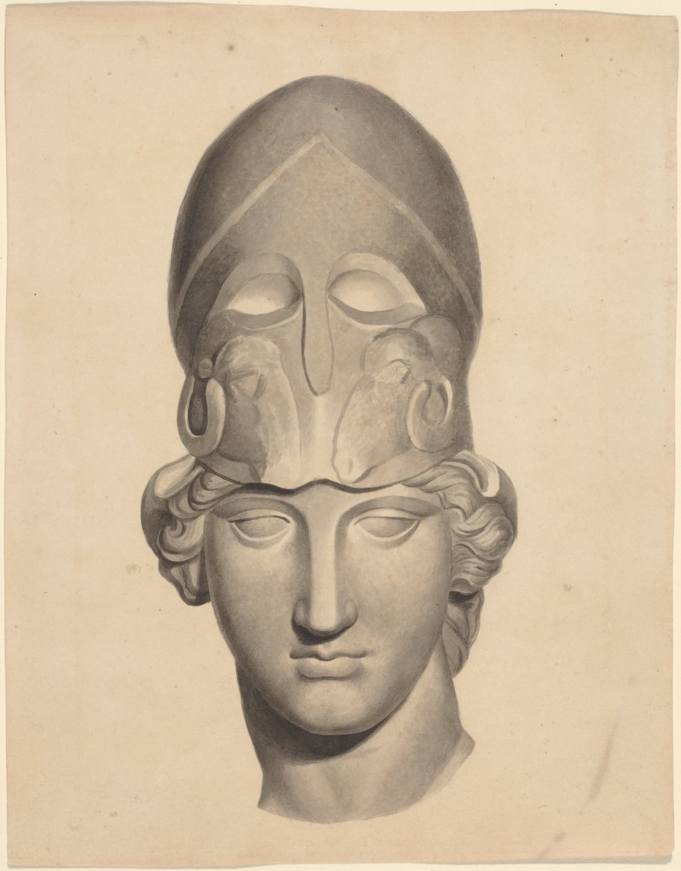 Antikt huvud med hjälm (pensel och grått bläck med grå tvätt) av John Flaxman