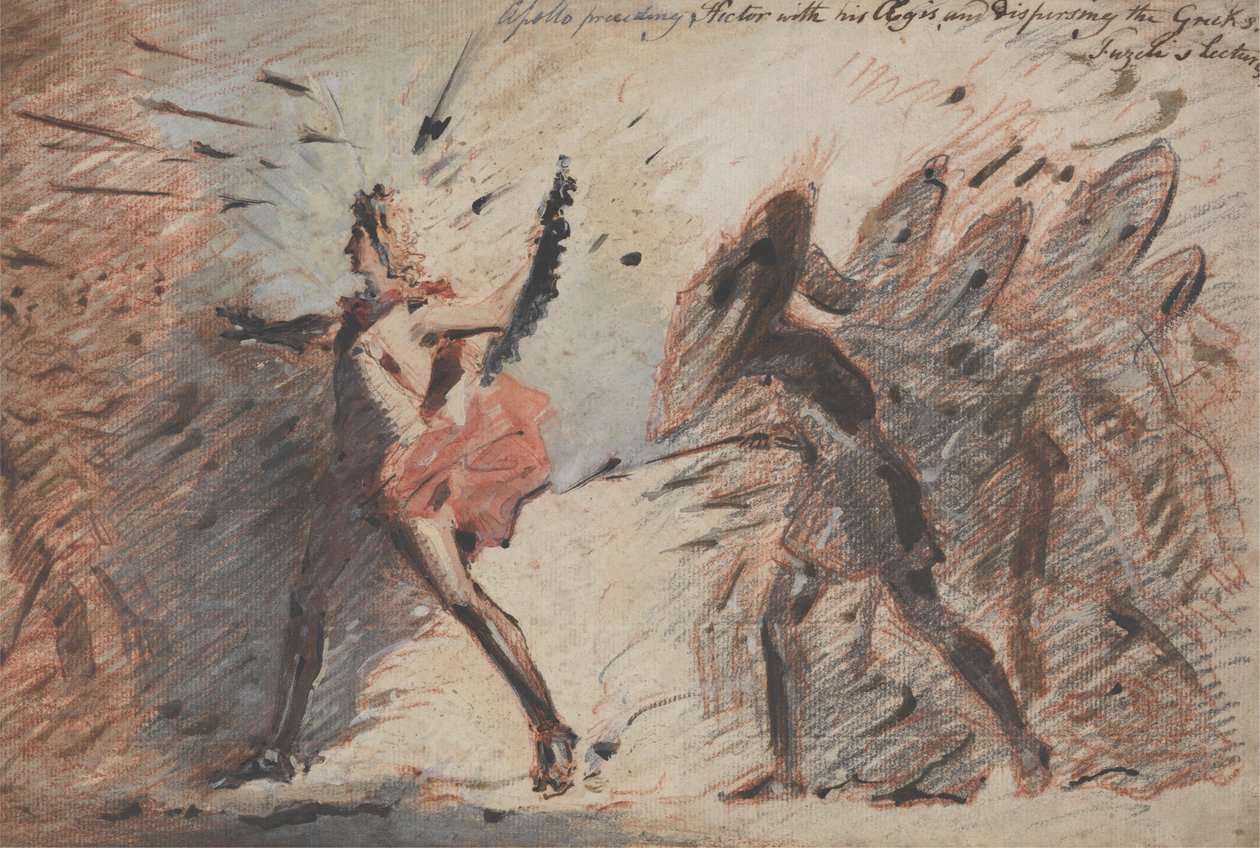 Apollo föregår Hector med sina aegis och skingra grekerna, Fuselis föreläsningar av John Flaxman