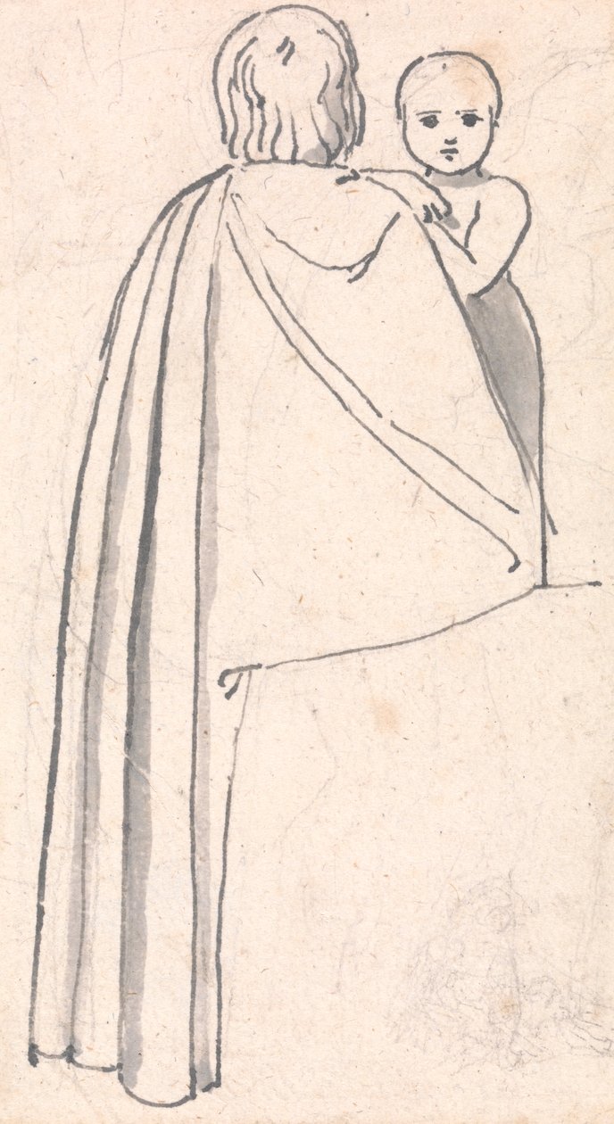 Bakifrån av en kvinna med ett barn som tittar över hennes axel av John Flaxman