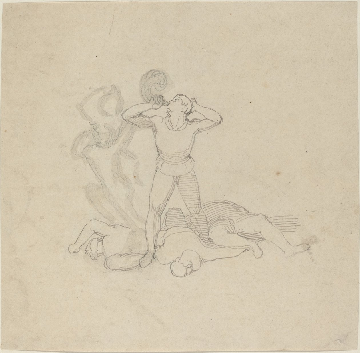 Figur som står över lik och blåser ett horn av John Flaxman