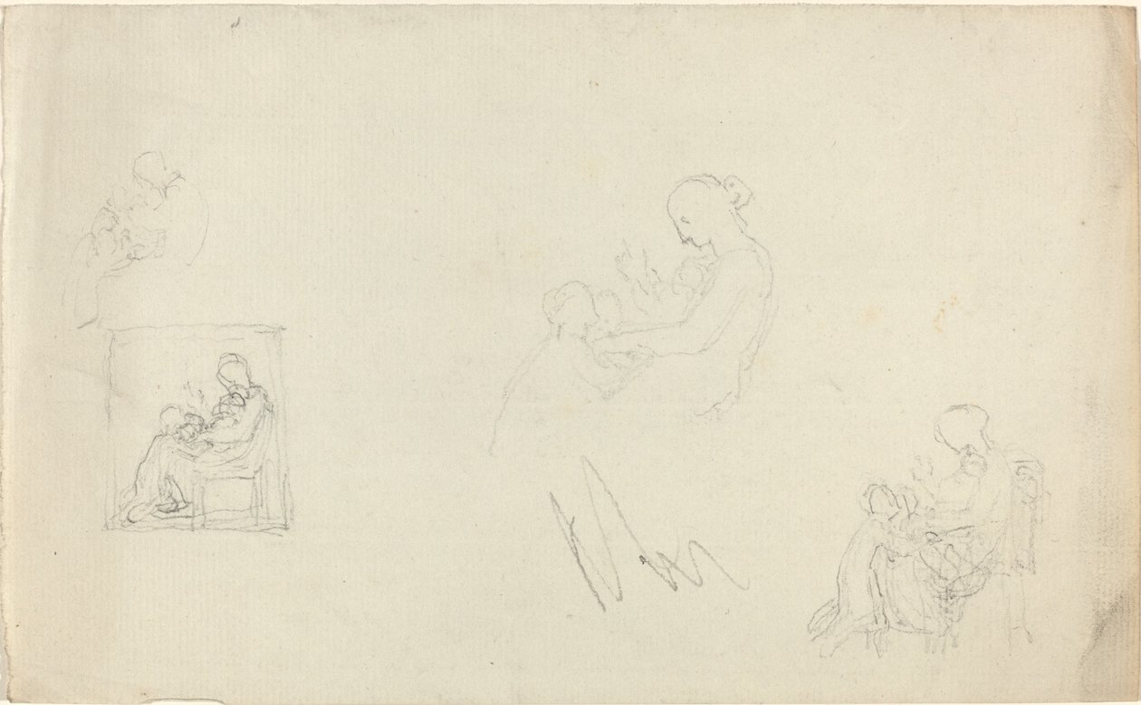 Fyra studier av en sittande kvinna med barn vid fötterna (skisser till monumentet till Lady FitzHarris?) av John Flaxman