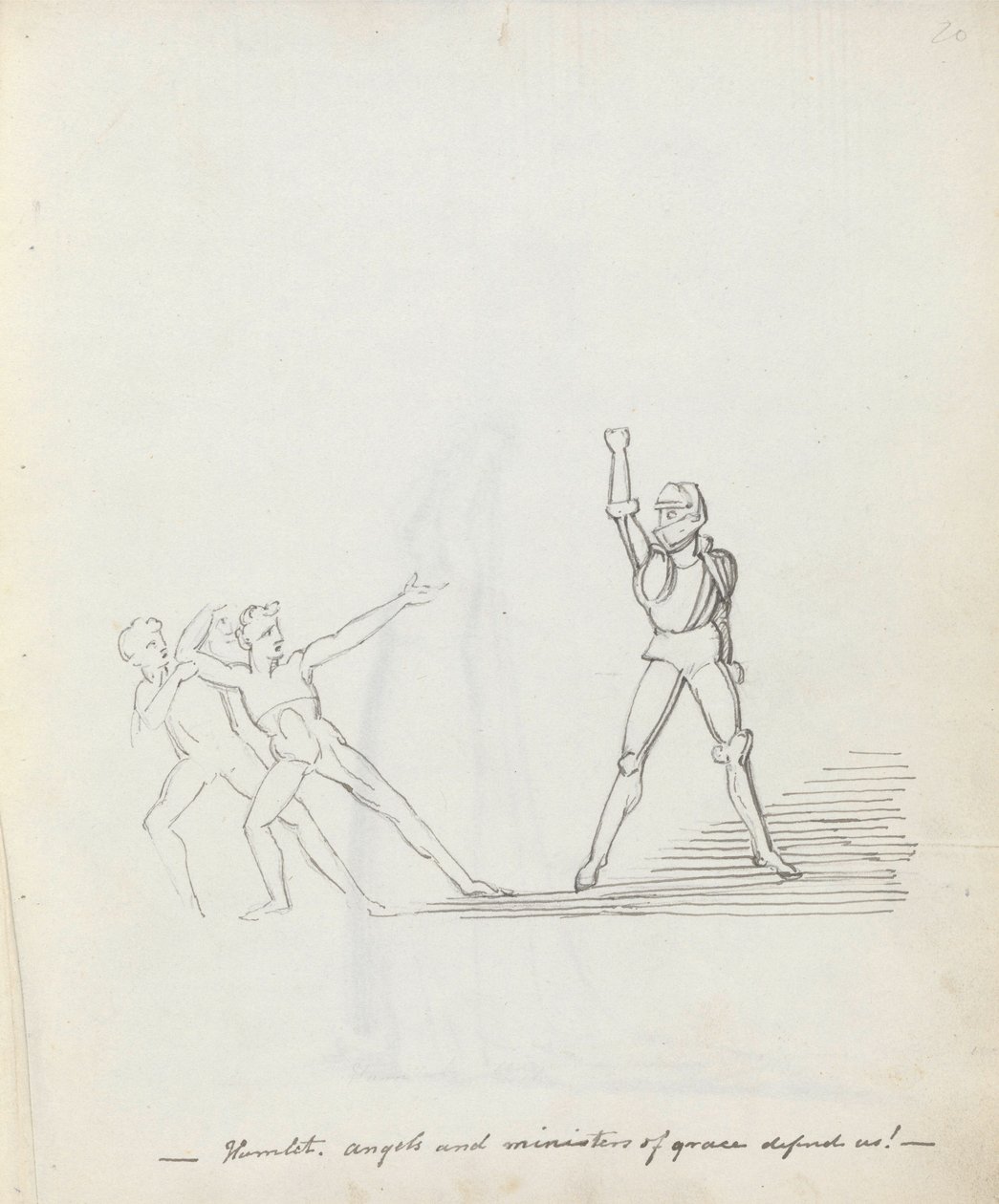 Liten by. änglar och nådens tjänare försvarar oss!, 1783 (penna, bläck & tvätt på papper) av John Flaxman
