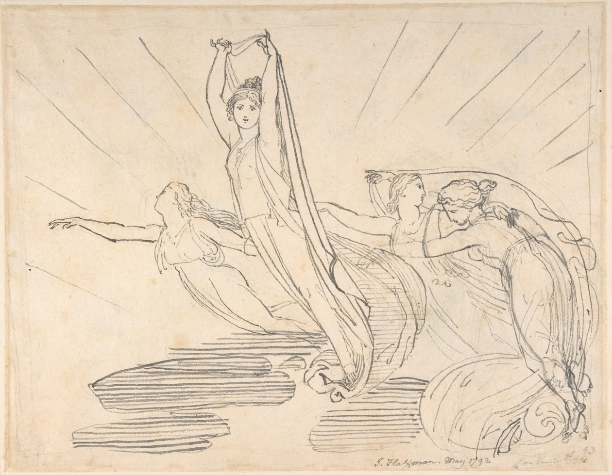 Morgon: Popes Odysséen, bok 12 (recto); studie till den slutliga teckningen (verso) av John Flaxman