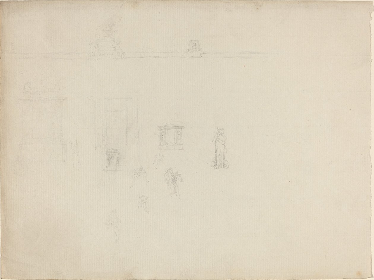 Ark med arkitektur- och figurstudier av John Flaxman