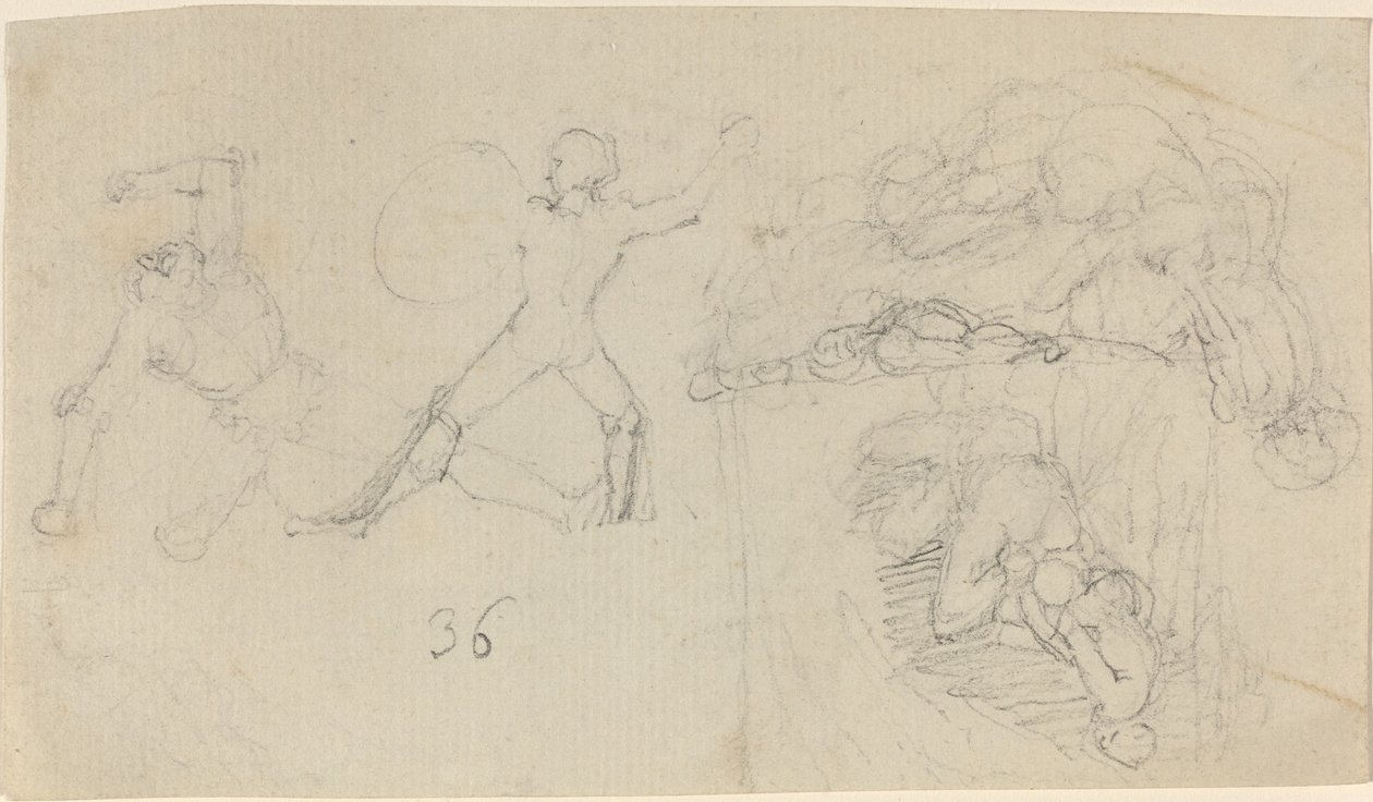 Ark med skisser, inklusive två krigare som slåss av John Flaxman