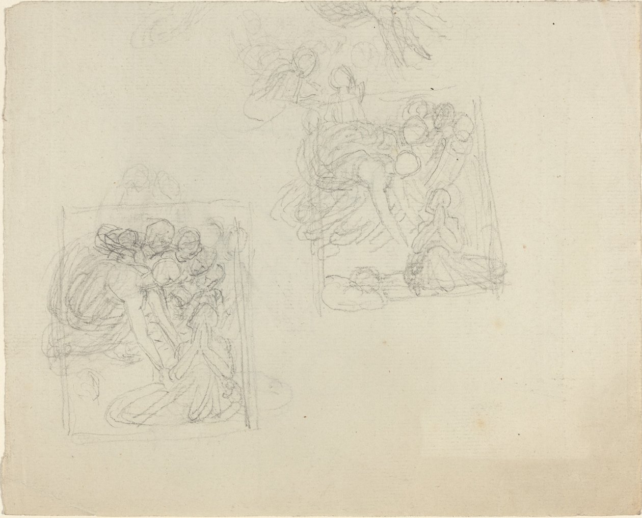 Studier för ett monument med änglar som sträcker sig ner till en bedjande figur [recto and verso] av John Flaxman