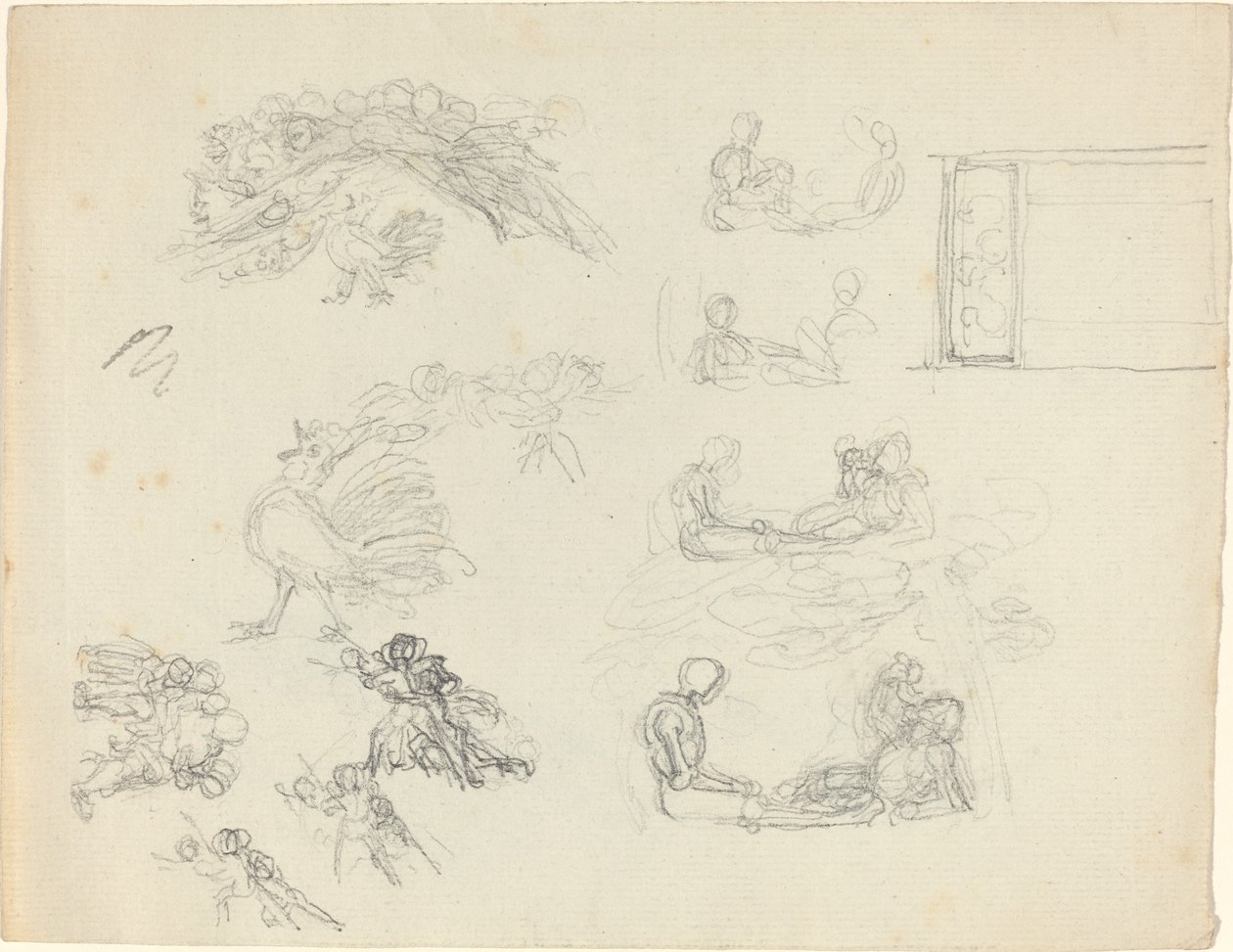 Studier av galande tupp och liggande figurer [recto and verso] av John Flaxman