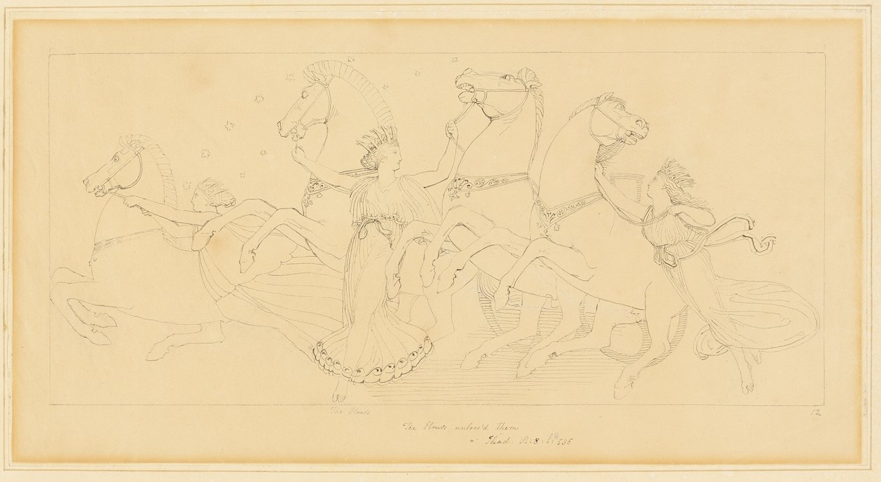 Timmarna som tar hästarna från Junos bil av John Flaxman
