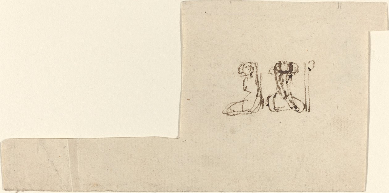Två sittande kvinnofigurer med armarna lyfta över huvudet av John Flaxman