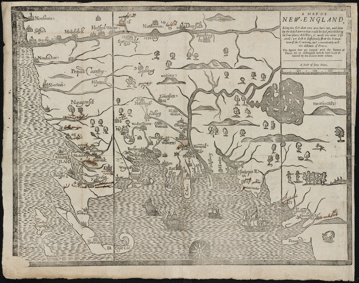 Kartan över New England Från: William Hubbards The Present State of New-England, 1677 av John Foster