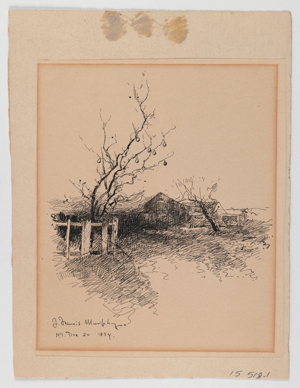 Landscape, N.Y., 20 december 1894 (penna och bläck på papper monterade på kartong) av John Francis Murphy