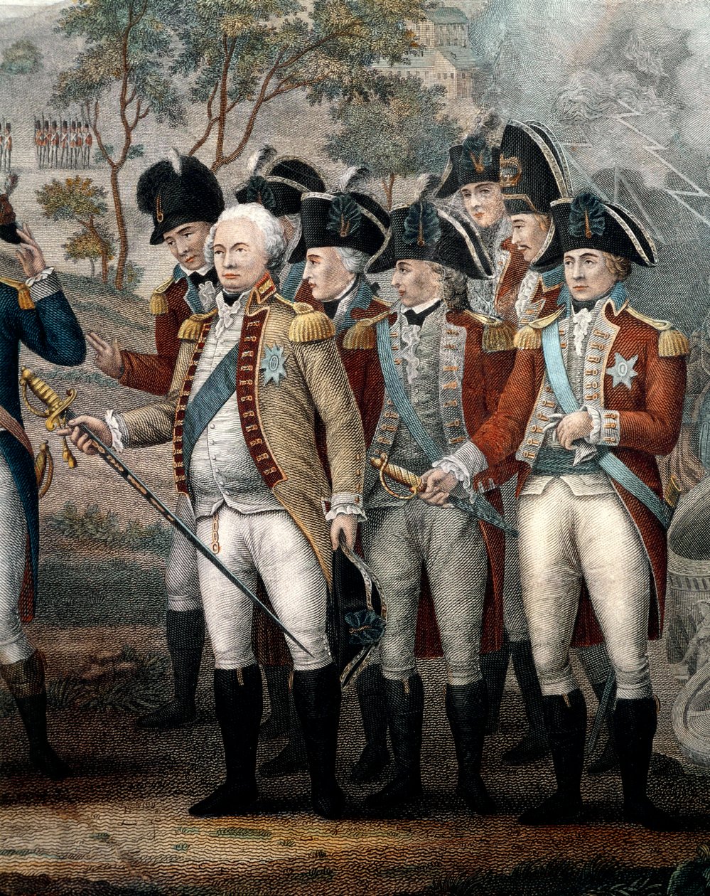 Brittiska officerare Tarleton, Cornwallis, Abercrombie, O
