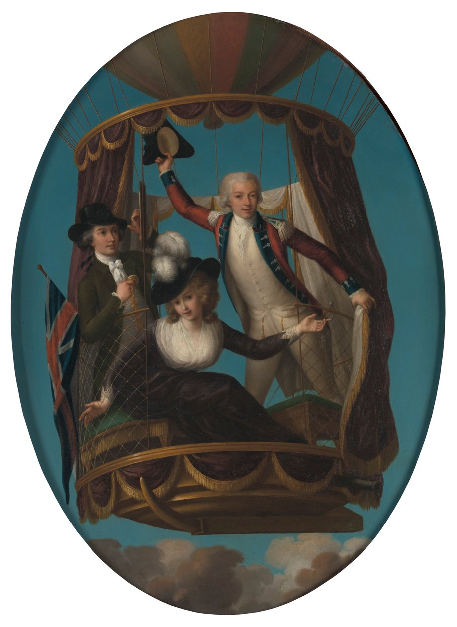 Kapten Vincenzo Lunardi med sin assistent George Biggin och fru Letitia Anne Sage i en ballong av John Francis Rigaud
