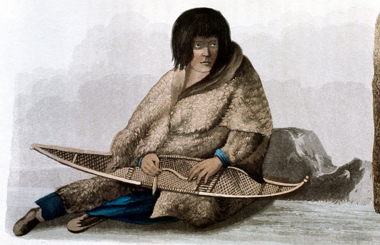 Kopparindisk flicka lagar snösko, 1823 av John Franklin