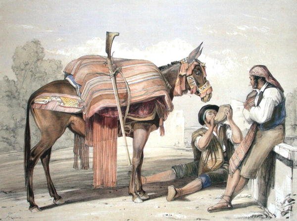 Vandrande bönder med en mulåsna, Andalusien av John Frederick (after) Lewis