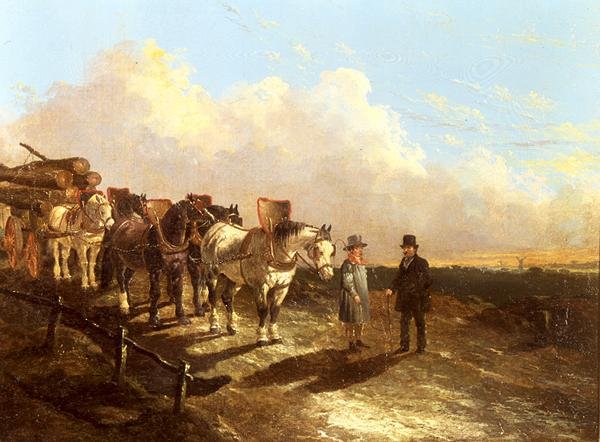 En Timmervagn Stoppad På En Väg I Skymningen av John Frederick Herring Jnr