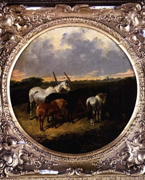Hästar vid en rulle på en äng av John Frederick Herring Jnr