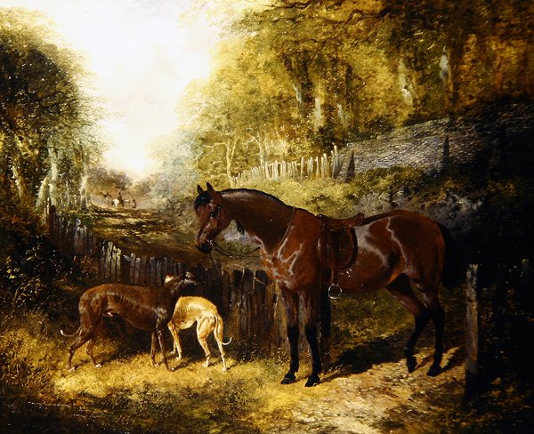 Ponny och vinthundar i ett landskap (olja på duk) av John Frederick Herring Jnr