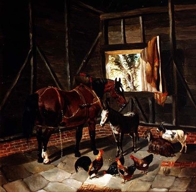 Interiör av stall med vagn, häst och åsna av John Frederick Herring Jnr