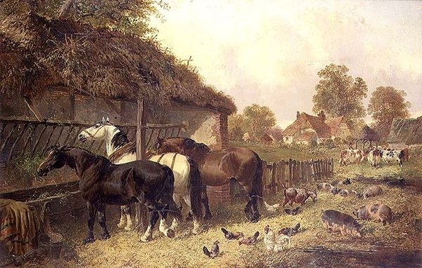 Tre hästar på en krubba av John Frederick Herring Junior
