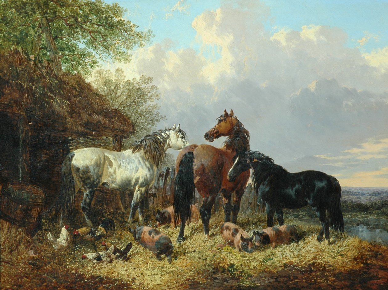 Tre hästar med grisar av John Frederick Herring Junior