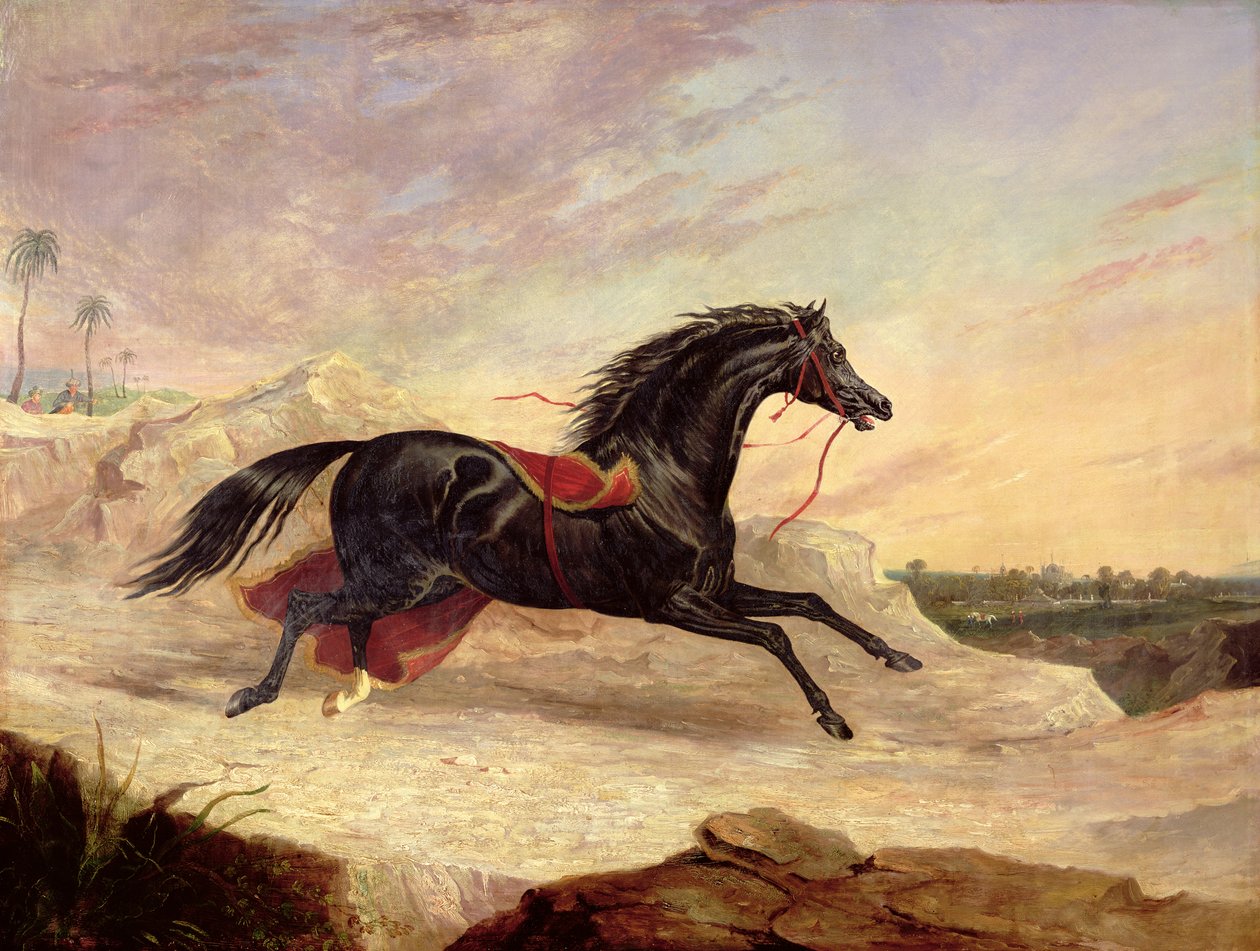 Araber som jagar en lös arabhäst i ett östligt landskap av John Frederick Herring Senior