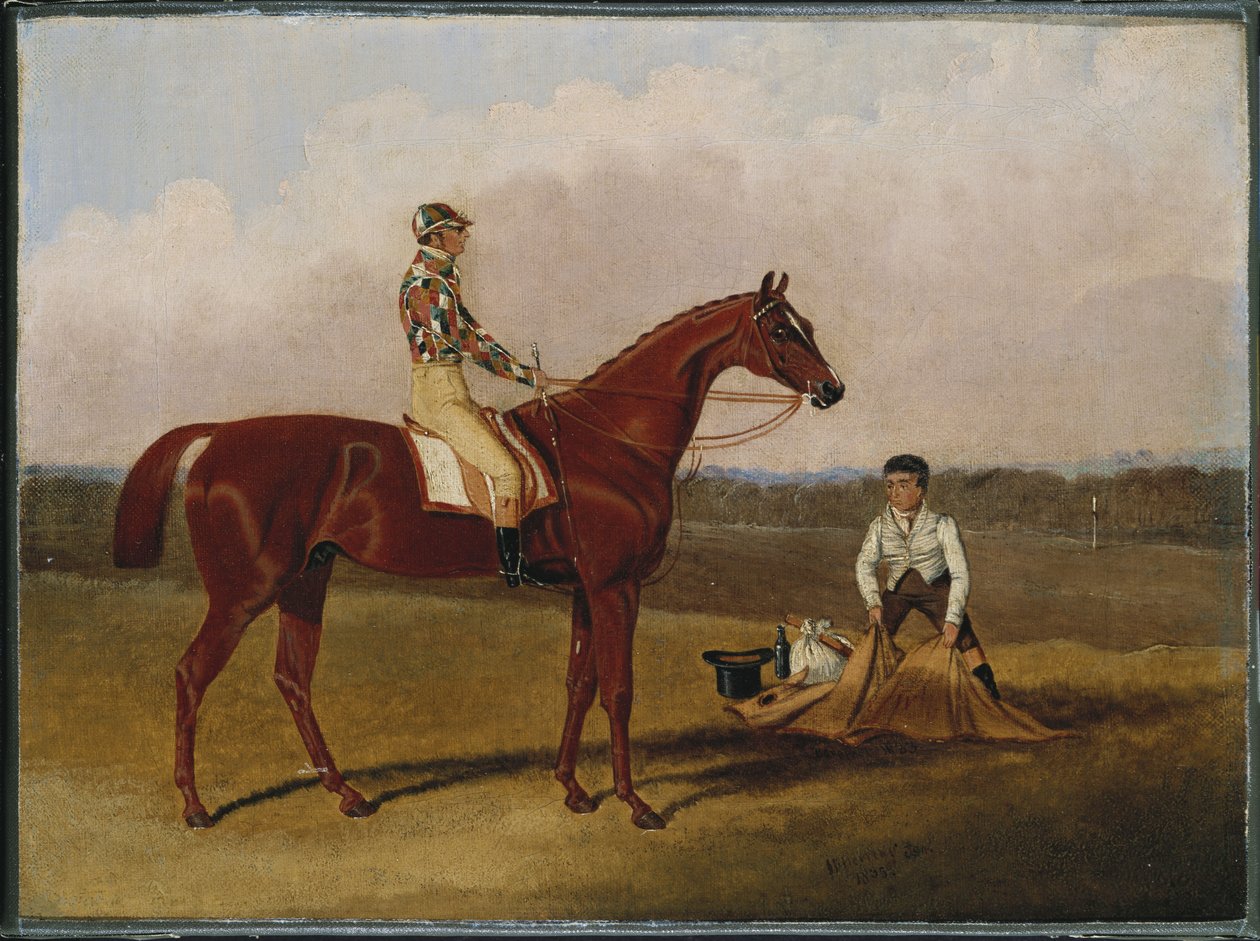 "Barfota", kapplöpningshästen, med en Jockey Up and a Groom, 1835 av John Frederick Herring Senior