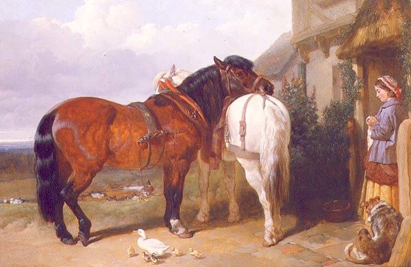 Carthorses vid en stugdörr av John Frederick Herring Senior