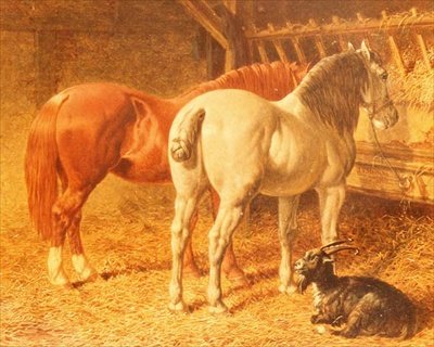 Hästar och en get i ett stall av John Frederick Herring Senior
