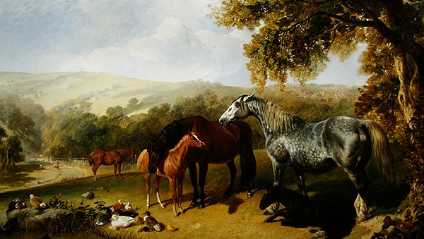 Sto och föl i ett landskap (olja på duk) av John Frederick Herring Senior