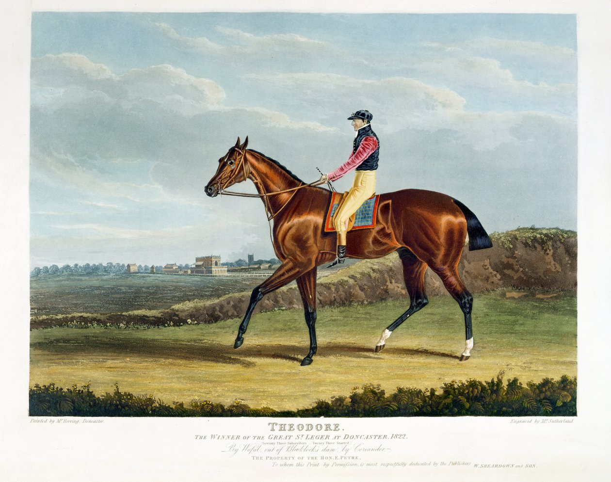 "Theodore", vinnaren av den store St. Leger i Doncaster, 1822, graverad av Thomas Sutherland (f.c.1785), pub. av W. Sheardown und Son (akvatint) av John Frederick Herring Senior