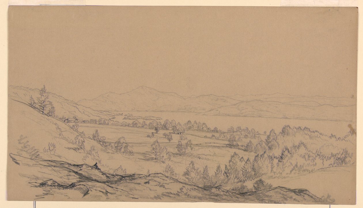 Teckning, Lake George, New York, mot nordost, 1850-65 av John Frederick Kensett